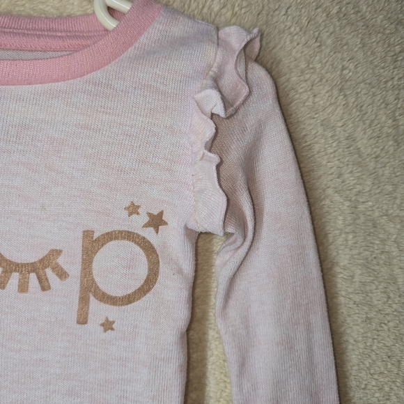 "Sleep" Pink Top Daisy Fuentes Long-Sleeve Ruffled Girls Size 12M - Picture 2 of 6